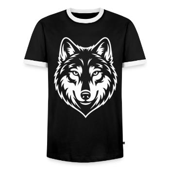 Design artistique minimaliste de la tête de tête de loup - T-shirt contrasté Homme - noir/blanc - Devant - AI Model Female 172 light (172cm) & AI Model Male 178 light (178cm)