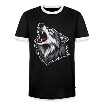 Loup Sauvage Hurlant Yeux Rouges Mascotte Wolf - T-shirt contrasté Homme - noir/blanc - Devant - AI Model Female 172 light (172cm) & AI Model Male 178 light (178cm)