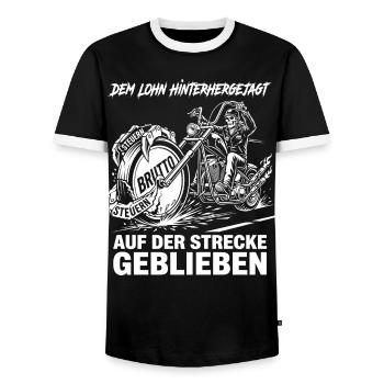 Dem Lohn Hinterhergejagt Auf Der Strecke Geblieben - Männer Kontrast-T-Shirt - Schwarz/Weiß - Vorne - AI Model Female 172 light (172cm) & AI Model Male 178 light (178cm)