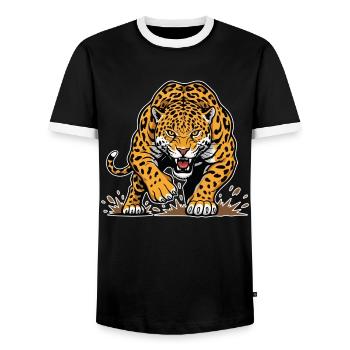 Jaguar Leopard Wild Racing Mascot Predator - Men's Ringer Shirt - black/white - Front - AI Model Female 172 light (172cm) & AI Model Male 178 light (178cm)
