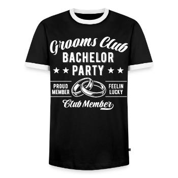 Club des Mariés - Enterrement de vie de garçon JGA - T-shirt contrasté Homme - noir/blanc - Devant - AI Model Female 172 light (172cm) & AI Model Male 178 light (178cm)