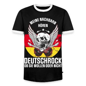 My neighbors listen to German rock - Men's Ringer Shirt - black/white - Front - AI Model Female 172 light (172cm) & AI Model Male 178 light (178cm)