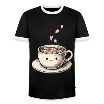 Cherry Blossom Sakura Cherry Blossom - Men's Ringer Shirt - black/white - Front - AI Model Female 172 light (172cm) & AI Model Male 178 light (178cm)