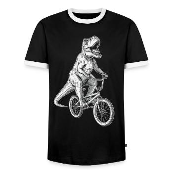 BMX Bike Dinosaur Boys Bike BMX Kids - Men's Ringer Shirt - black/white - Front - AI Model Female 172 light (172cm) & AI Model Male 178 light (178cm)