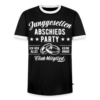 Enterrement de vie de garçon - Nom du membre du club - T-shirt contrasté Homme - noir/blanc - Devant - AI Model Female 172 light (172cm) & AI Model Male 178 light (178cm)