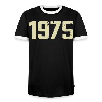 Jubilee 1975 - Men's Ringer Shirt - black/white - Front - AI Model Female 172 light (172cm) & AI Model Male 178 light (178cm)