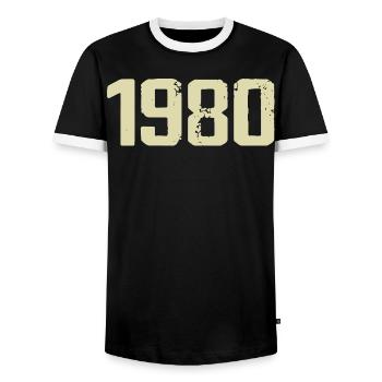 Jubilee 1980 - Men's Ringer Shirt - black/white - Front - AI Model Female 172 light (172cm) & AI Model Male 178 light (178cm)