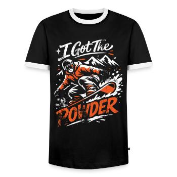 Snowboard | J’ai la poudre | Neige poudreuse - T-shirt contrasté Homme - noir/blanc - Devant - AI Model Female 172 light (172cm) & AI Model Male 178 light (178cm)