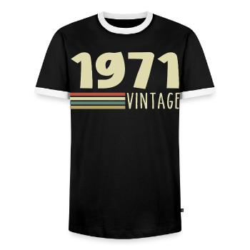 1971-Anniversary-1971-retro-1971 - Men's Ringer Shirt - black/white - Front - AI Model Female 172 light (172cm) & AI Model Male 178 light (178cm)