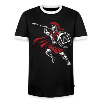 Spartan Spear Attack Mascot Spartan Spear - Men's Ringer Shirt - black/white - Front - AI Model Female 172 light (172cm) & AI Model Male 178 light (178cm)