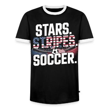 Stars Stripes Soccer – USA Fußball Fan - Men's Ringer Shirt - black/white - Front - AI Model Female 172 light (172cm) & AI Model Male 178 light (178cm)