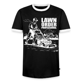 LAWN ORDER PROFESSIONAL Garden Lawn Care Professional - Men's Ringer Shirt - black/white - Front - AI Model Female 172 light (172cm) & AI Model Male 178 light (178cm)