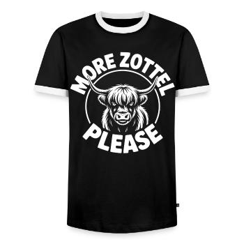 Highland Cow / Highland Beef – I Love Highlands - Men's Ringer Shirt - black/white - Front - AI Model Female 172 light (172cm) & AI Model Male 178 light (178cm)