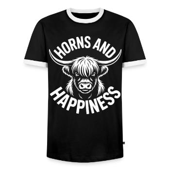 Highland Cow / Highland Beef – I Love Highlands - Men's Ringer Shirt - black/white - Front - AI Model Female 172 light (172cm) & AI Model Male 178 light (178cm)