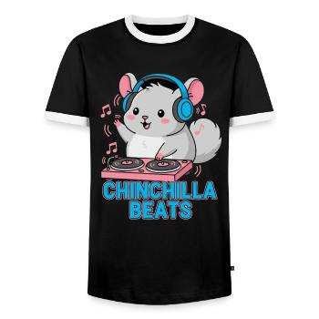 Süße Chinchilla Beats Musik - Männer Kontrast-T-Shirt - Schwarz/Weiß - Vorne - AI Model Female 172 light (172cm) & AI Model Male 178 light (178cm)