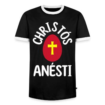 Christos Anesti Greek Easter Egg Happy Easter - Men's Ringer Shirt - black/white - Front - AI Model Female 172 light (172cm) & AI Model Male 178 light (178cm)