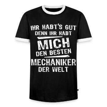 mechanic - Men's Ringer Shirt - black/white - Front - AI Model Female 172 light (172cm) & AI Model Male 178 light (178cm)