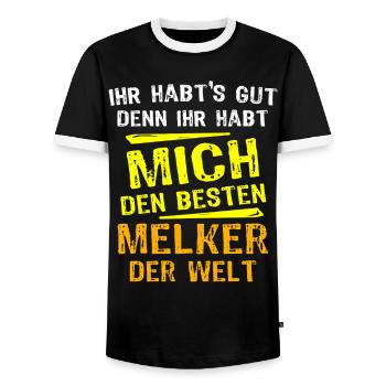 Melker Geschenk - Männer Kontrast-T-Shirt - Schwarz/Weiß - Vorne - AI Model Female 172 light (172cm) & AI Model Male 178 light (178cm)