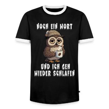 Tired Owl for Coffee Fans Morning Grouch Sticker - Men's Ringer Shirt - black/white - Front - AI Model Female 172 light (172cm) & AI Model Male 178 light (178cm)
