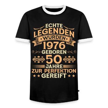 50. Geburtstag 1976 Jahrgang Legende Geschenk - Männer Kontrast-T-Shirt - Schwarz/Weiß - Vorne - AI Model Female 172 light (172cm) & AI Model Male 178 light (178cm)