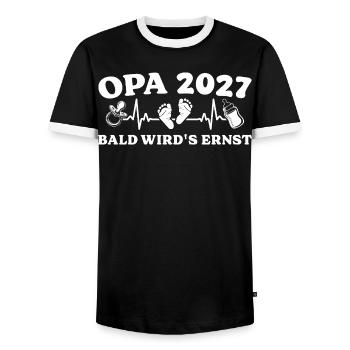 Grandpa 2027: Soon it's getting serious Pregnancy - Men's Ringer Shirt - black/white - Front - AI Model Female 172 light (172cm) & AI Model Male 178 light (178cm)