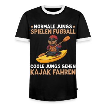 Canoe Cool Guys Go Kayaking - Men's Ringer Shirt - black/white - Front - AI Model Female 172 light (172cm) & AI Model Male 178 light (178cm)