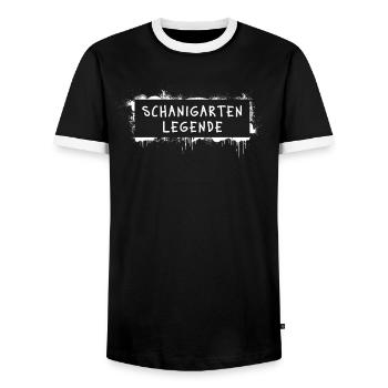 Schanigarten-Legende – Wiener Schanigartenheld - Männer Kontrast-T-Shirt - Schwarz/Weiß - Vorne - AI Model Female 172 light (172cm) & AI Model Male 178 light (178cm)