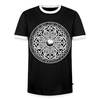 Vegvísir Compass Rune Viking Norse Mascot - Men's Ringer Shirt - black/white - Front - AI Model Female 172 light (172cm) & AI Model Male 178 light (178cm)