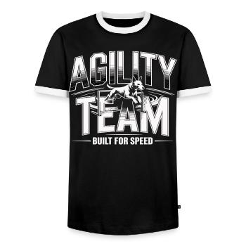 Agility Team Hundesport – Built for Speed - Männer Kontrast-T-Shirt - Schwarz/Weiß - Vorne - AI Model Female 172 light (172cm) & AI Model Male 178 light (178cm)