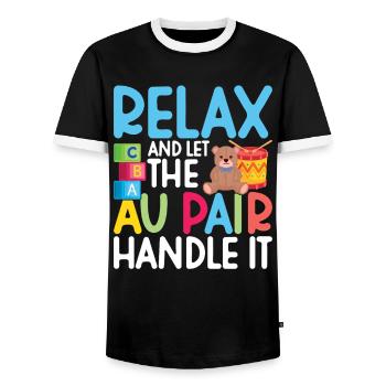 Au Pair Must Haves Babysitter Appreciation Nanny - Men's Ringer Shirt - black/white - Front - AI Model Female 172 light (172cm) & AI Model Male 178 light (178cm)