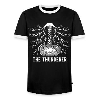 The Thunderer Thor's Hammer Mjölnir Lightning - Men's Ringer Shirt - black/white - Front - AI Model Female 172 light (172cm) & AI Model Male 178 light (178cm)