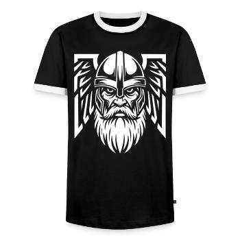 Viking Warrior Odin Winged Helmet Norse Mascot - Men's Ringer Shirt - black/white - Front - AI Model Female 172 light (172cm) & AI Model Male 178 light (178cm)