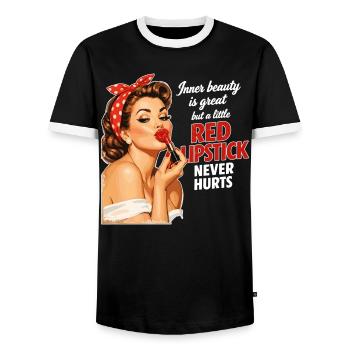 Pin-Up Girl Retro Design: Roter Lippenstift - Männer Kontrast-T-Shirt - Schwarz/Weiß - Vorne - AI Model Female 172 light (172cm) & AI Model Male 178 light (178cm)
