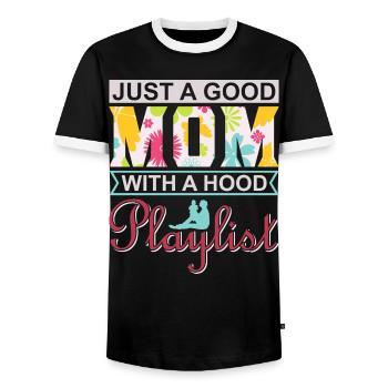Just A Good Mom With A Hood Playlist Shirt - Men's Ringer Shirt - black/white - Front - AI Model Female 172 light (172cm) & AI Model Male 178 light (178cm)