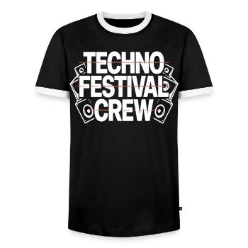 Techno Festival Crew – Techo Party Outfit - Männer Kontrast-T-Shirt - Schwarz/Weiß - Vorne - AI Model Female 172 light (172cm) & AI Model Male 178 light (178cm)