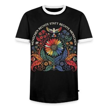 Menschenrechte statt Rechte Menschen Statement - Männer Kontrast-T-Shirt - Schwarz/Weiß - Vorne - AI Model Female 172 light (172cm) & AI Model Male 178 light (178cm)