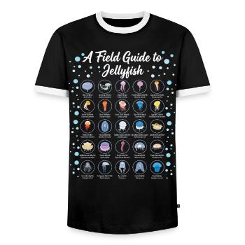 Leitfaden zur wissenschaftlichen Quallenbiologie - Männer Kontrast-T-Shirt - Schwarz/Weiß - Vorne - AI Model Female 172 light (172cm) & AI Model Male 178 light (178cm)