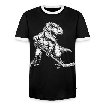 Eishockey Dinosaurier Jungen Eishockeyspieler - Men's Ringer Shirt - black/white - Front - AI Model Female 172 light (172cm) & AI Model Male 178 light (178cm)