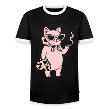 Chat rose avec des lunettes de soleil - T-shirt contrasté Homme - noir/blanc - Devant - AI Model Female 172 light (172cm) & AI Model Male 178 light (178cm)