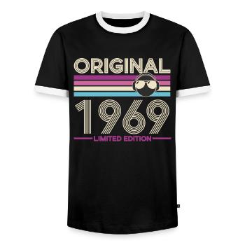 Original 1969 Édition Vintage - T-shirt contrasté Homme - noir/blanc - Devant - AI Model Female 172 light (172cm) & AI Model Male 178 light (178cm)