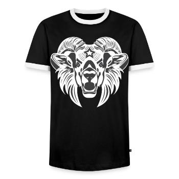 Tierkopf – Fabeltier, Tier, Löwe, Bock, Ram, Buck - Männer Kontrast-T-Shirt - Schwarz/Weiß - Vorne - AI Model Female 172 light (172cm) & AI Model Male 178 light (178cm)