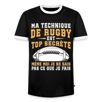 Ma Technique De Rugby - T-shirt contrasté Homme - noir/blanc - Devant - AI Model Female 172 light (172cm) & AI Model Male 178 light (178cm)