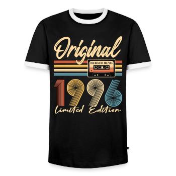 30th birthday, 30 years, original 1996 - Men's Ringer Shirt - black/white - Front - AI Model Female 172 light (172cm) & AI Model Male 178 light (178cm)