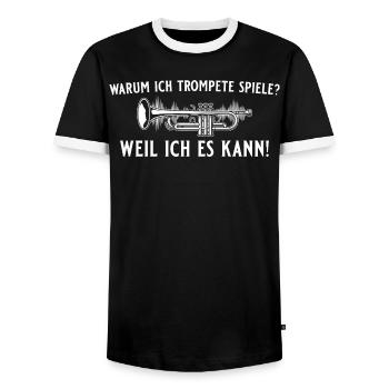 Trompete spielen? Weil ich es kann! – Trompeter - Männer Kontrast-T-Shirt - Schwarz/Weiß - Vorne - AI Model Female 172 light (172cm) & AI Model Male 178 light (178cm)