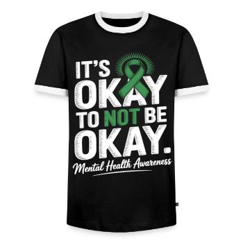 Mental Health Awareness – It's Okay Not Okay - Men's Ringer Shirt - black/white - Front - AI Model Female 172 light (172cm) & AI Model Male 178 light (178cm)