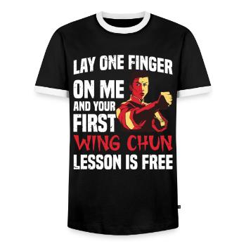  Wing Chun Kung Fu Training Lesson Teacher Wing - Men's Ringer Shirt - black/white - Front - AI Model Female 172 light (172cm) & AI Model Male 178 light (178cm)