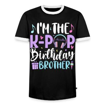 I'm The K Pop Birthday Brother - Men's Ringer Shirt - black/white - Front - AI Model Female 172 light (172cm) & AI Model Male 178 light (178cm)