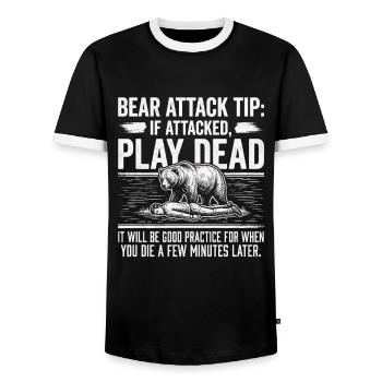 Bear Humor Shirt for Outdoor Fans - Men's Ringer Shirt - black/white - Front - AI Model Female 172 light (172cm) & AI Model Male 178 light (178cm)