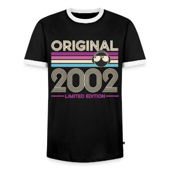 2002 Retro Limited Edition - Men's Ringer Shirt - black/white - Front - AI Model Female 172 light (172cm) & AI Model Male 178 light (178cm)