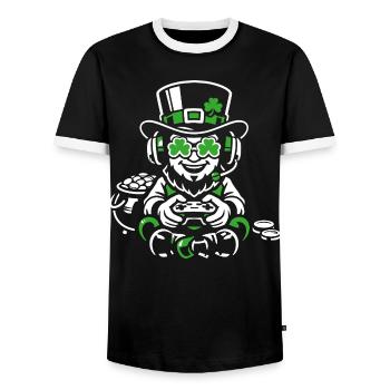 Irish I Was Gaming St Patricks Day Gamer - Men's Ringer Shirt - black/white - Front - AI Model Female 172 light (172cm) & AI Model Male 178 light (178cm)